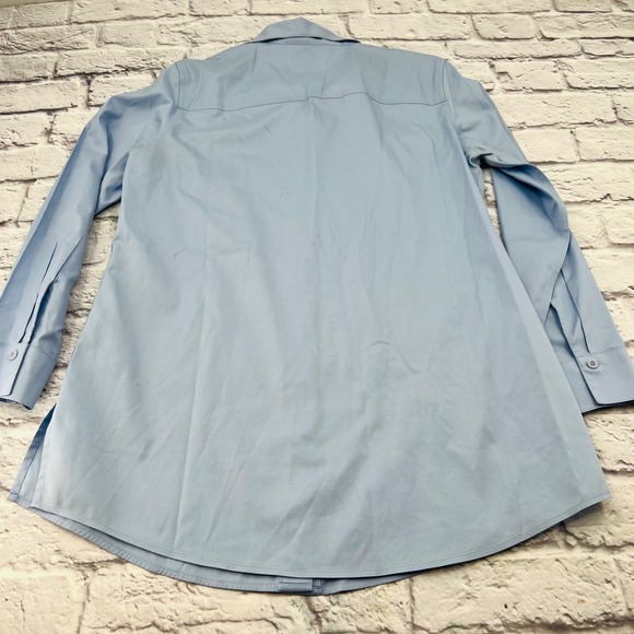 Chicos Embroidered Shirt Blouse Light Blue No Iron Size 1 Large Tunic Pockets - Picture 11 of 11